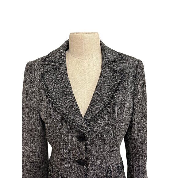Georgiou Studio Womens Black White Tweed Embroidered Button-Up Blazer Size 8 - Picture 8 of 16